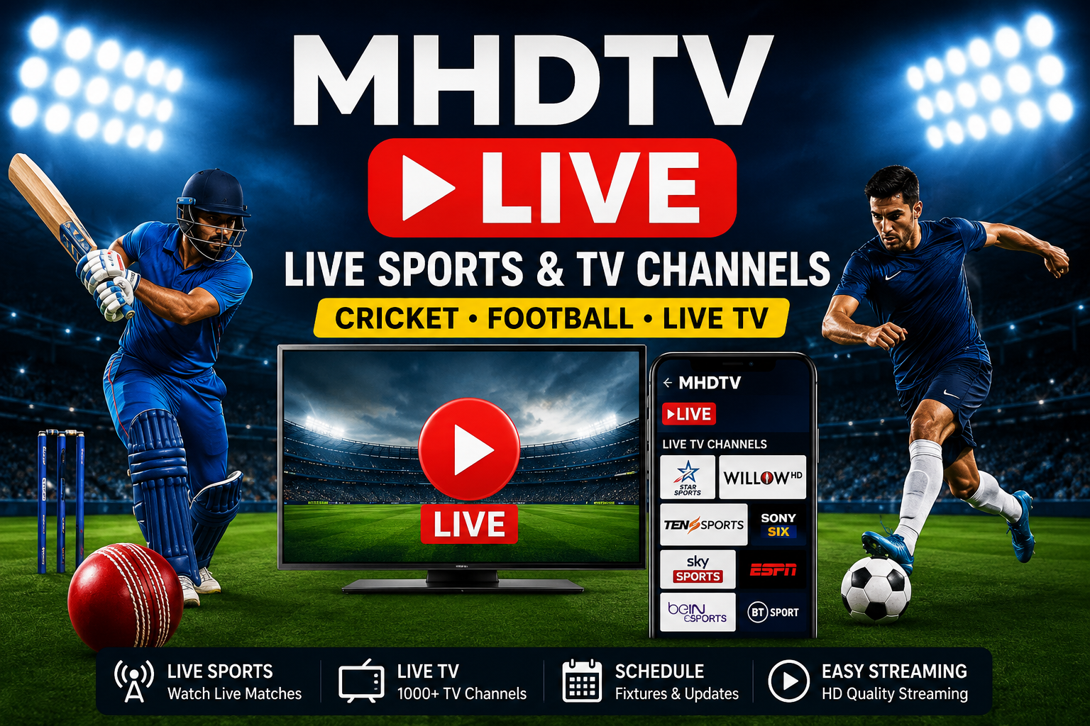MHDTV Live cricket football and sports streaming guide